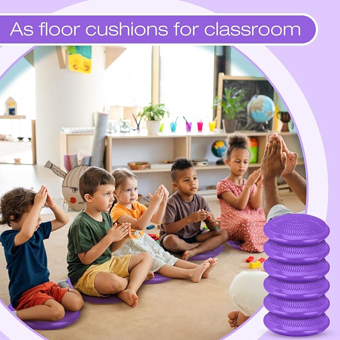 Amylove 6 Pcs Wiggle Seat Inflated Wobble Cushion for Sensory Kid 13 Inch Balance Disc Kids Flexible Seating Exercise Sensory Pad Chair Cushion for Classroom Office School