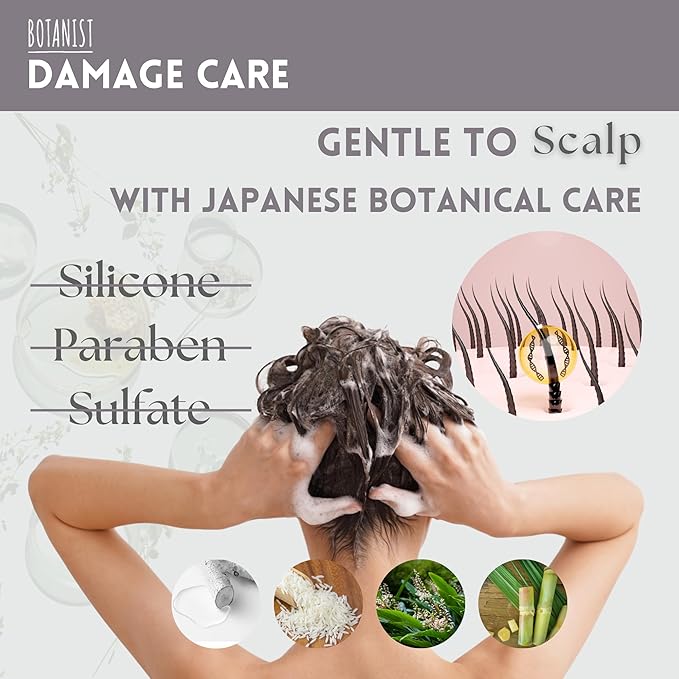 BOTANIST Natural Shampoo and Conditioner Set, Hair Repair Shampoo and Conditioner by Keratin, Collagen, Jojoba& Argan Oil, Moisturizing Shampoo in Japan, Silicone & Sulfate Free 31.7 Fl Oz DAMAGE CARE
