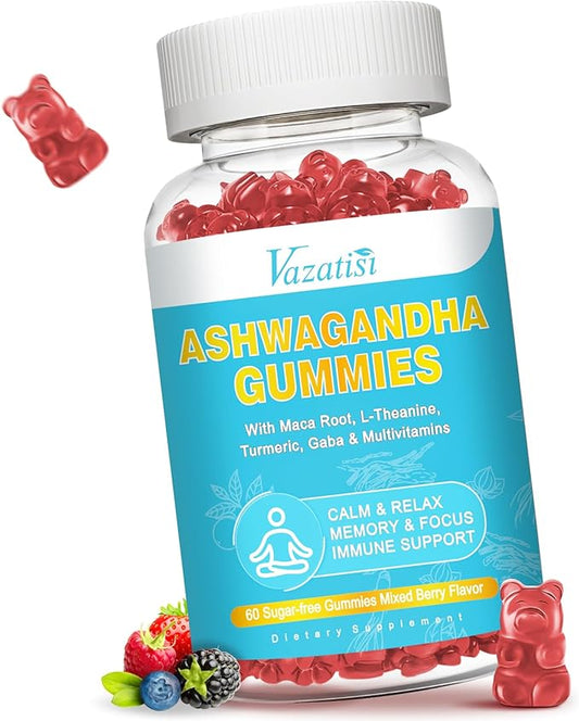 Ashwagandha Gummies with Turmeric GABA Mood Energy and Immune Support, Mixed Berry Flavor 60 Cts