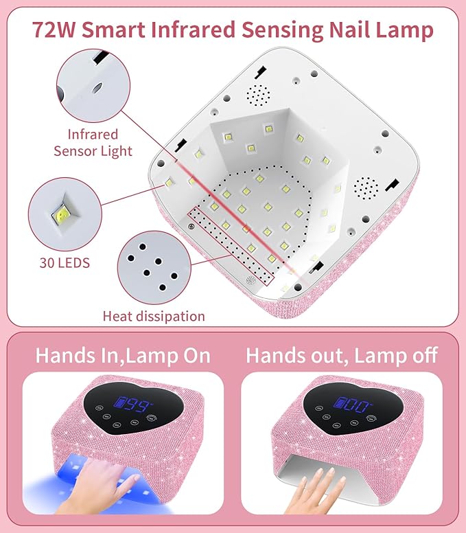 UV Light for Nails, 74W Cordless Rechargeable UV Nail Lamp, Fast Nails Dryer Curing Lamp for Salon & Home, Gel Nail Polish UV Light with 5 Timer Setting, Touch Control & Auto Sensor