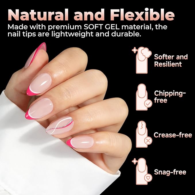 UNA GELLA Short Almond Gel Nail Tips Half Matte Short Almond Gel Nail Tips Full Cover Strong&Lasting Clear Gelly Acrylic False Nails Tips 120pcs DIY Nail Art Salon 12 Sizes for Women