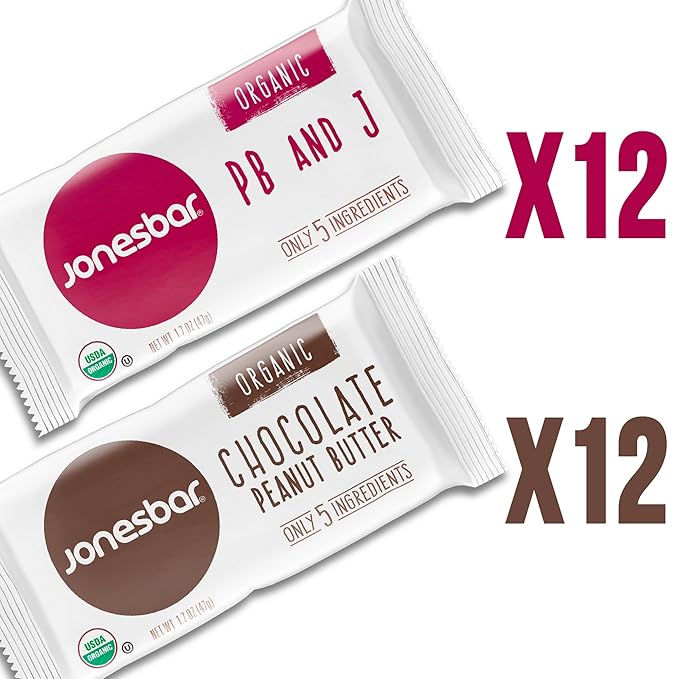 JONESBAR (Best Sellers, 24 Bars (2 Boxes)) USDA Organic Fruit & Nut Bar, Non-GMO, Kosher, Vegan, Gluten Free, Simple Snack Bar