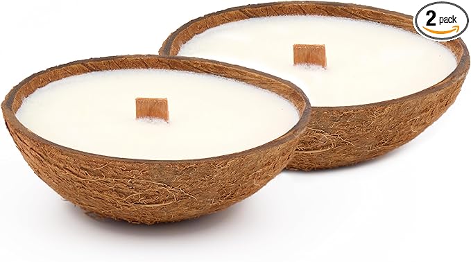 – Set of 2 Separate Scented Candles Clearance | Coconut Shell Soy Wax Candle with Wooden Wick | Candles for Home Décor | Gift Idea for Women (Coffee/Salted Caramel)