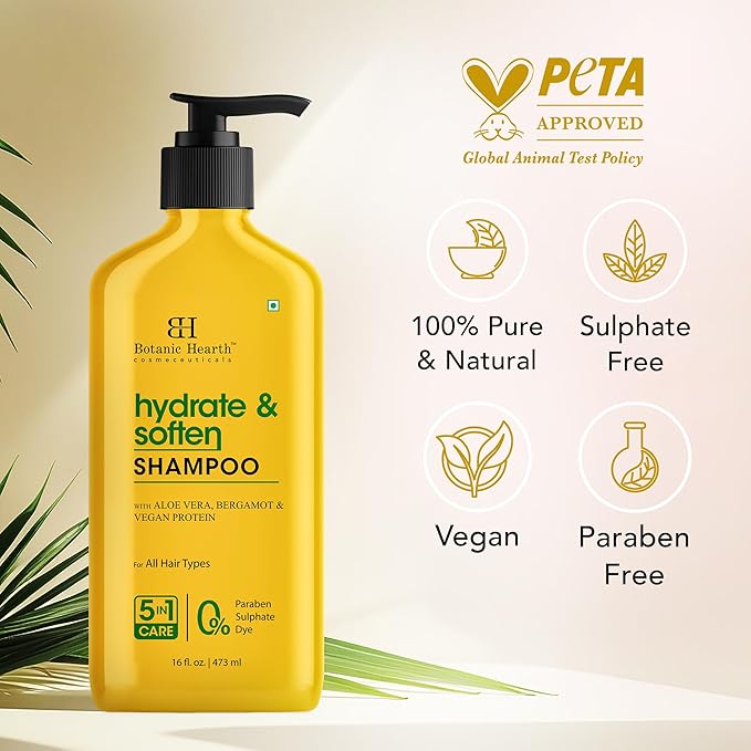Botanic Hearth Aloe Vera Shampoo Infused With Bergamot & Vegan Protein | Clarifying Shampoo To Hydrate, Soften & Strengthen Hair | Paraben & Sulfate Free | For All Hair Types, 16 Fl Oz