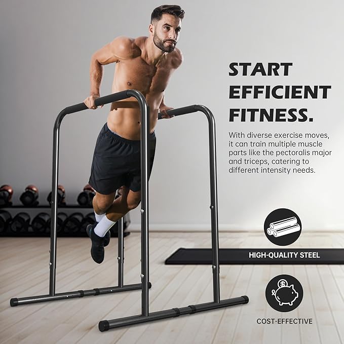 leikefitness Pull Up Dip Station Strength Training Dip Stands Station Tricep Dips Push-Ups For Home Gym