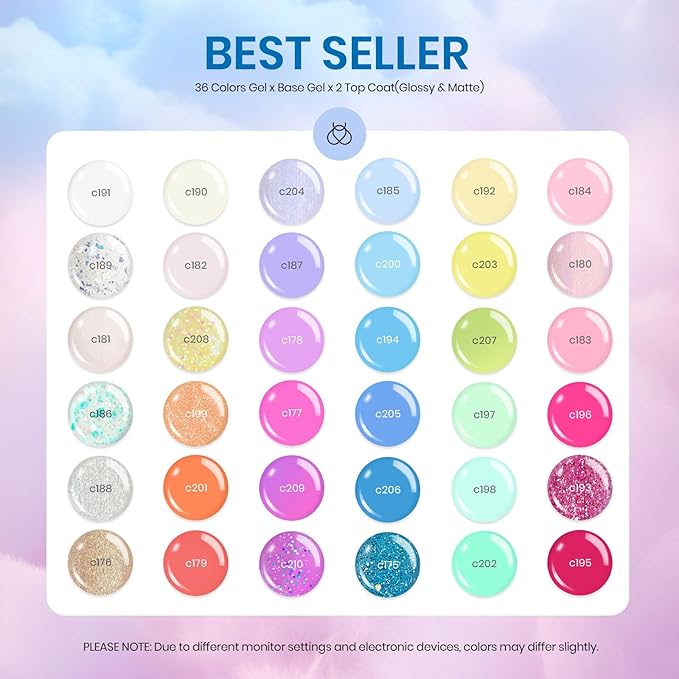 beetles Gel Polish Set - 39Pcs Neon Gel Nail Polish Pink Red Blue Purple Polish All Season Nails with Base Top Coat Soak off Uv LED Lamp Colorful Candies Manicure Kit DIY Home Gifts for Women Girls