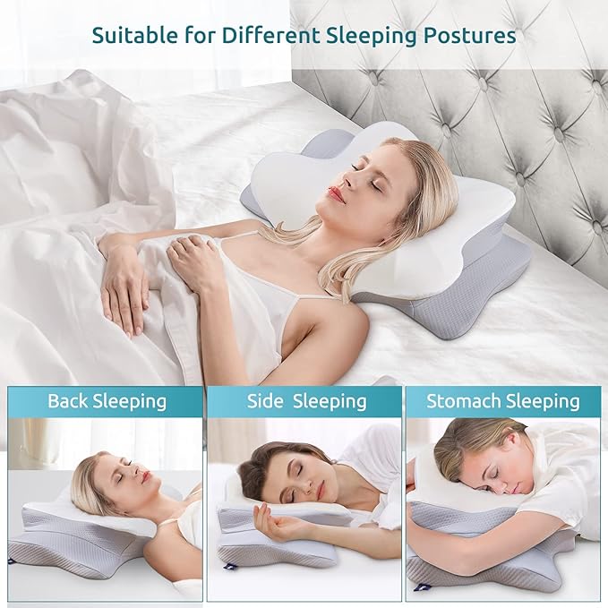 DONAMA Cervical Pillow for Neck and Shoulder,Contour Memory Foam Pillow,Ergonomic Neck Support Pillow for Side Back Stomach Sleepers with Pillowcase-King Size