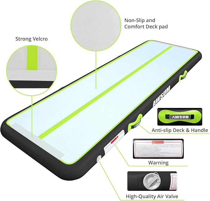 AWSUM Inflatable Air Gymnastics Mat 10ft/13ft/16ft/20ft/23ft Training mat 4/8 inches Thick tumbling mat with Electric Pump for Home/Gym/Outdoor