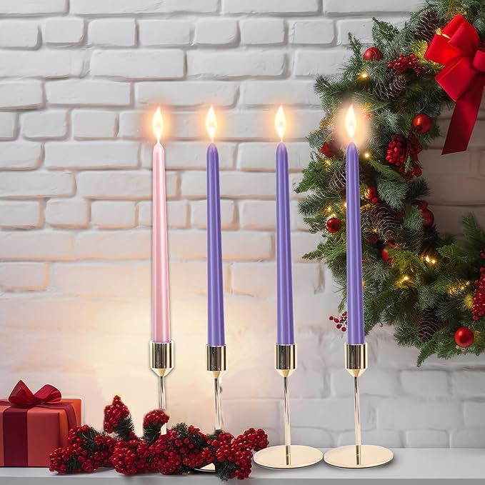 4 Pack Advent Taper Candles Premium Hand Dipped 10in Unscented Christmas Taper Candles - Ideal for Seasonal Celebrations, Holidays, Church, Celebration, Party