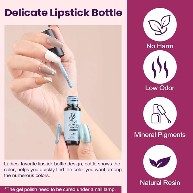 Lavender Violets 49 Pcs Gel Nail Polish Set, 45 Colors Gel Polish U V LED with Base, Glossy & Matte Top Coat for Nail Art Designs A907