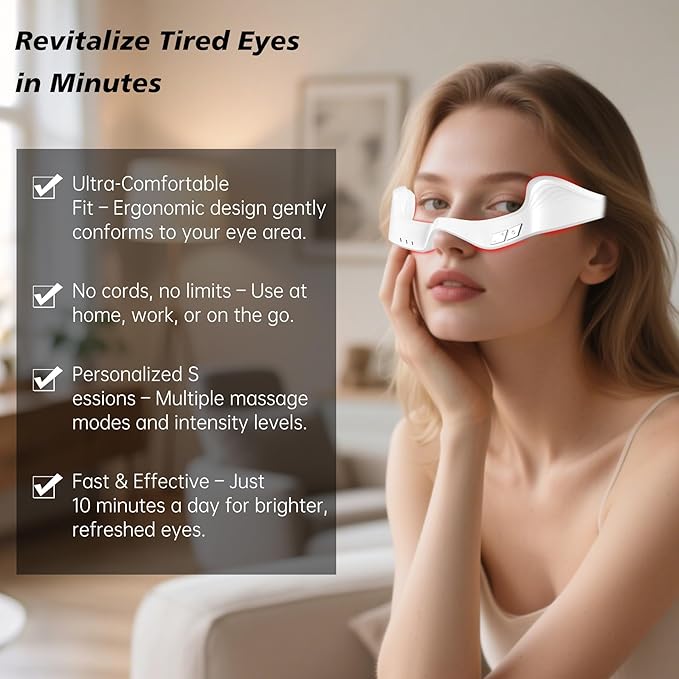 Under-Eye Red Light Therapy Device,Red Light Glasses Microcurrent Eye Massager Mask for Eye Bags Dark Circles Puffiness Wrinkles Fine Lines