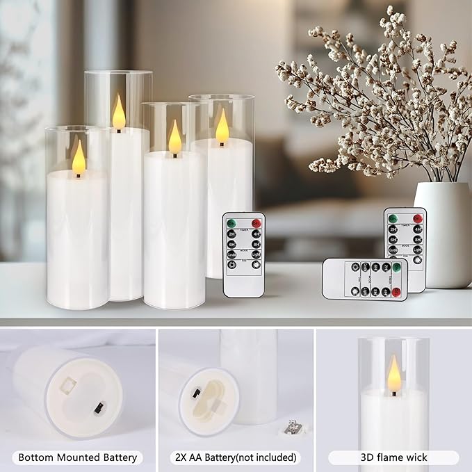 Flickering Flameless LED Candles, 24 Pcs Battery Operated Acrylic LED Pillar Candles with 4 Remote Controls & Timer Function - Safe for Home, Wedding, Outdoor Decor, Halloween, Christmas Party.