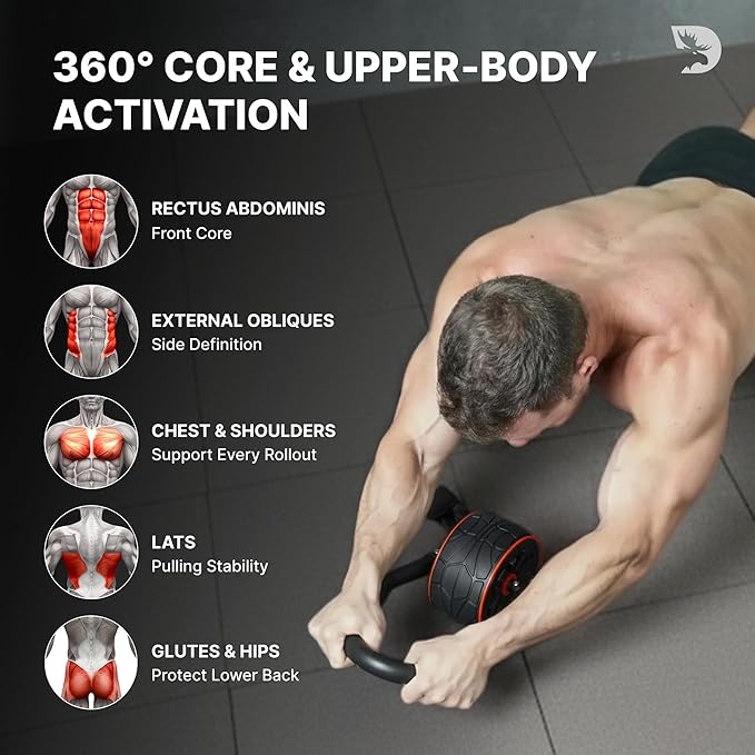 DMoose Fitness Ab Roller Wheel with Elbow Support & 2 Knee Pads - Abdominal Exercise Trainer for Core Strength Training - Ultimate Abs Workout Equipment for Home and Gym - Ab Machine for Men & Women