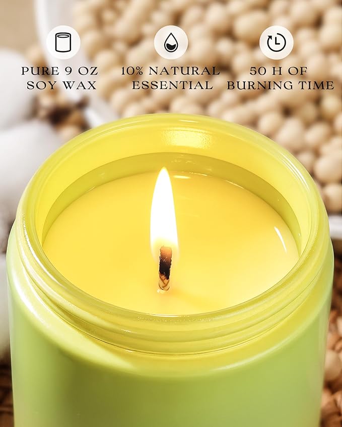 AOOVOO Lemon Vanilla Candles - Scented Candle Gift for Women, 9oz Soy Candle, 50 Hours Burn, Jar Candle for Home Scented, Relaxing, Stress Relief Candles