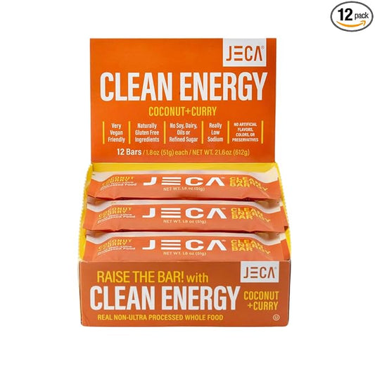 JECA® Coconut Curry Energy Bars - Plant-Based Snack with Coconut Flakes, Oats, Peanuts, & Organic Agave Nectar - Vegan, Gluten-Free, Non-GMO - Natural Ingredients - Chewy Texture - 1.8 oz, 12-Pack