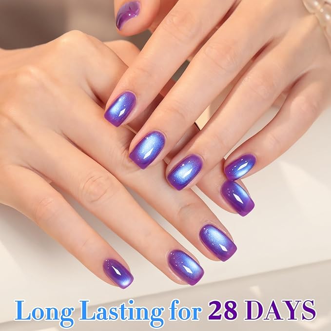 Double Rhythm 0.5 OZ Cat Eye Gel Polish with Magnet 15ML Holographic Glitter Shimmer Translucent Jelly Color Magnetic Nail Polish Salon DIY at Home (Navy Blue-MC1249)