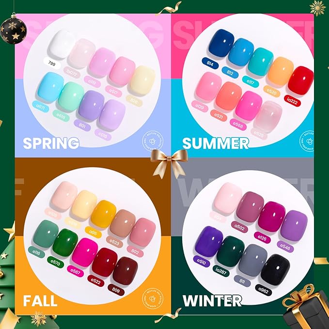 beetles Gel Polish Vivid Seasons, Winter Gel Nail Polish Set, 36 Colors Yellow Burgundy Purple Pink Jelly Shades, 45pcs with Base & Top Coat, UV LED Soak Off DIY Salon Set, Gift for Women & Girls