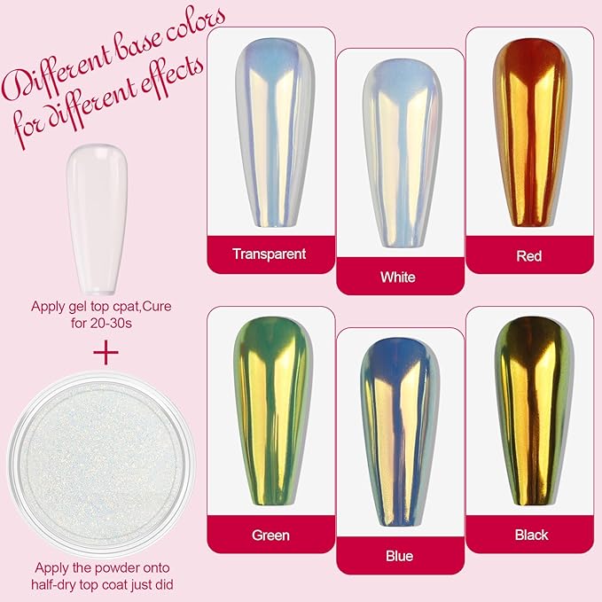 Artdone Gold Aurora Chrome Nail Powder, Iridescent Unicorn Powder Metallic Mirror Effect Pigment Pearlescent Mermaid Pearl Glitter Dust Kit, Nail Art Decoration, Resin Craft