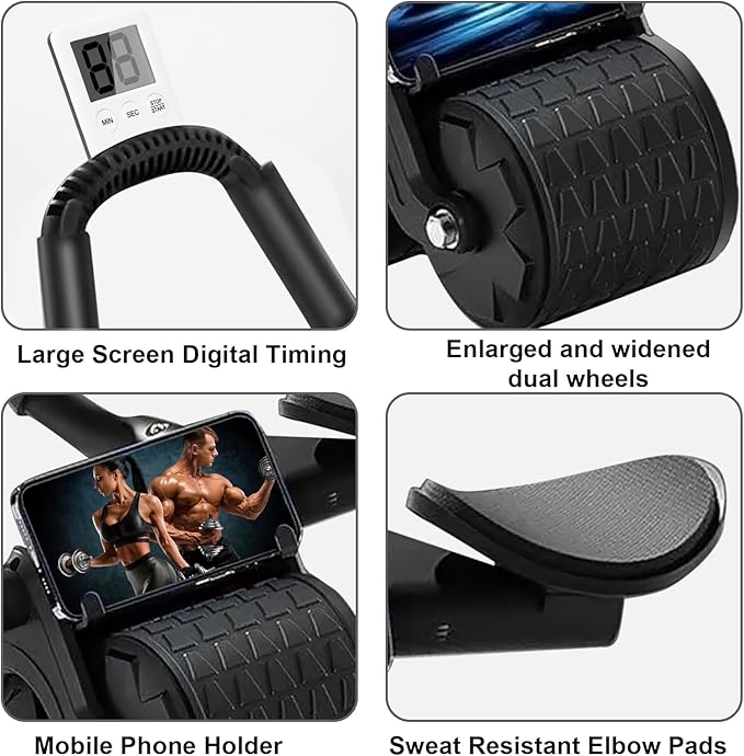 Bersauji 2025 New Ab Roller Wheel with Knee Mat &Timer, Automatic Rebound Abdominal Wheel, Ab Abdominal Exercise Roller with Elbow Support, Abs Workout Equipment Ab Exercise Roller for Women Men