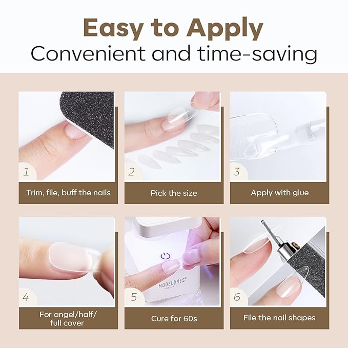 modelones Medium Almond Nail Tips, Pre-shaped Soft Gel Tips Fake Nails False Acrylic Clear Full Cover Press on Extension Kit Gel Manicure DIY at Home 216PCS 12Sizes