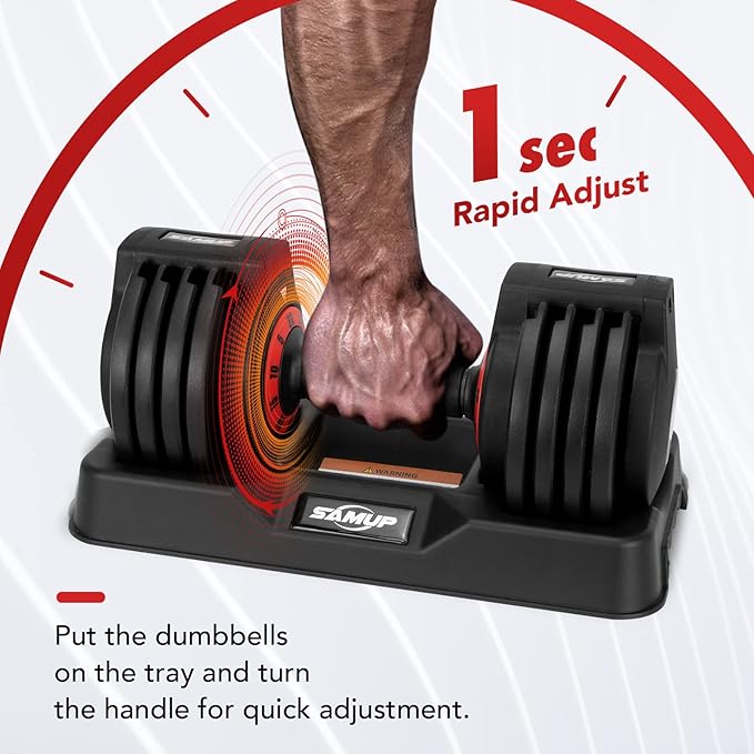 25/55 lbs Pair Adjustable Dumbbells Set, Adjustable Weights Dumbbells Set for Men and Women with Anti-Slip Fast Adjust Weight by Turning Handle,Black Dumbbell with Tray
