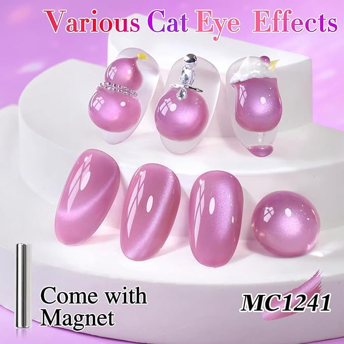 Double Rhythm Jelly Glass Cat Eye Gel Polish with Magnet 15ML Holographic Glitter Shimmer Translucent Sheer Color Magnetic Nail Polish Salon DIY at Home (Grape Violet-MC1241)