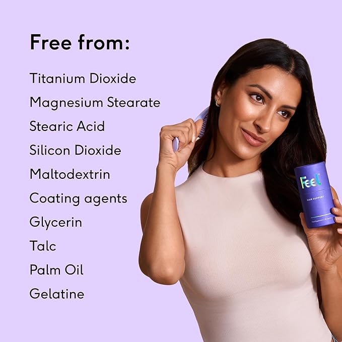 Feel Hair Support, Natural Support for Female Hair loss and Thinning Hair, Vegan, Contains Biotin and Rosemary Oil, 30 Capsules