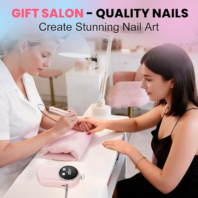 Nail Drill Professional, 50000RPM Rechargeable Cordless Electric Nail Kit with Bits & Anti-Slip Pad, Portable for Acrylic/Gel Removal & Faster Shaping, Manicure & Pedicure at Home or Salon