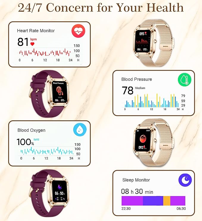Smart Watch for Women, 1.6'' Bluetooth Call(Answer/Dial), Activity Fitness Tracker with Heart Rate/Sleep Monitor 100+ Sports Pedometer AI Voice, Smartwatch for Android iPhone Compatible (Rose Gold)