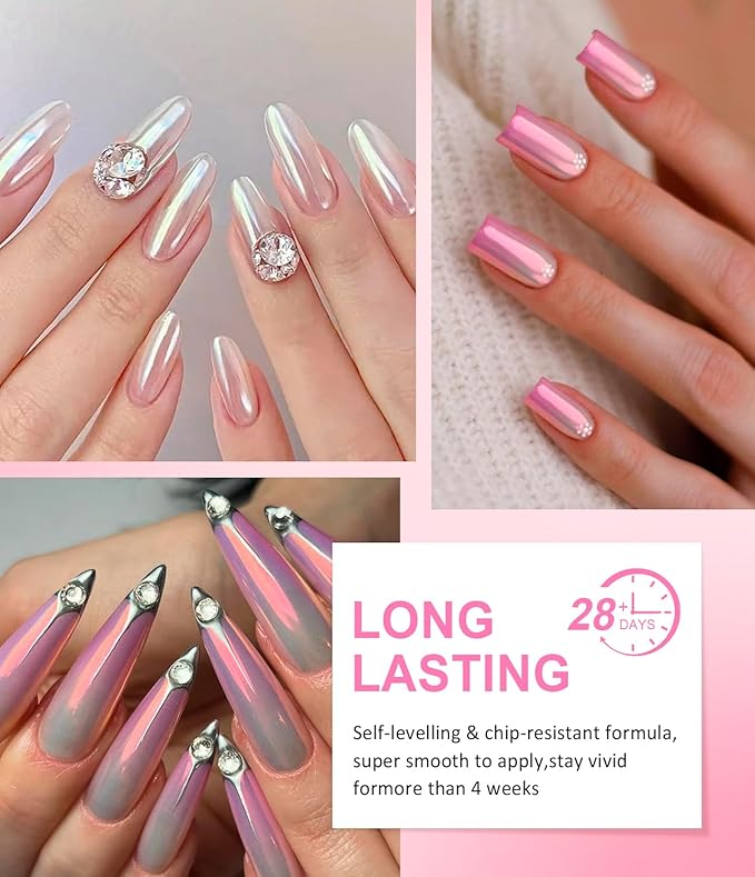 Chrome Nail Powder -【Super Metallic Mirror Effect】Pink White Gold Chrome Powder Shiny Nail Glitter Chrome Powder Nail Powder Pigment for Nail Art Design Decoration