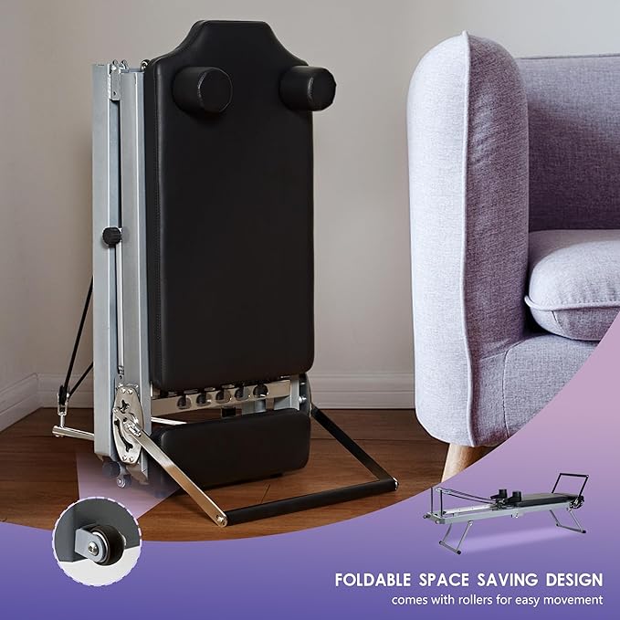 DlandHome Pilates Reformer, Foldable Pilates Reformer Machine with Springs & Resistance, Suitable for Advanced and Beginners Users Adjustable Pilates Equipment for Full-Body Home Workout Up to 330 lbs