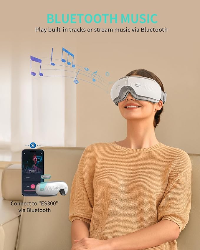 SKG Eye Massager with Heat & Music, Foldable Eye Mask for Migraine & Strain, 5 Massage Modes, Perfect Relaxation Birthday Gifts for Dad, Mom, Men, Women