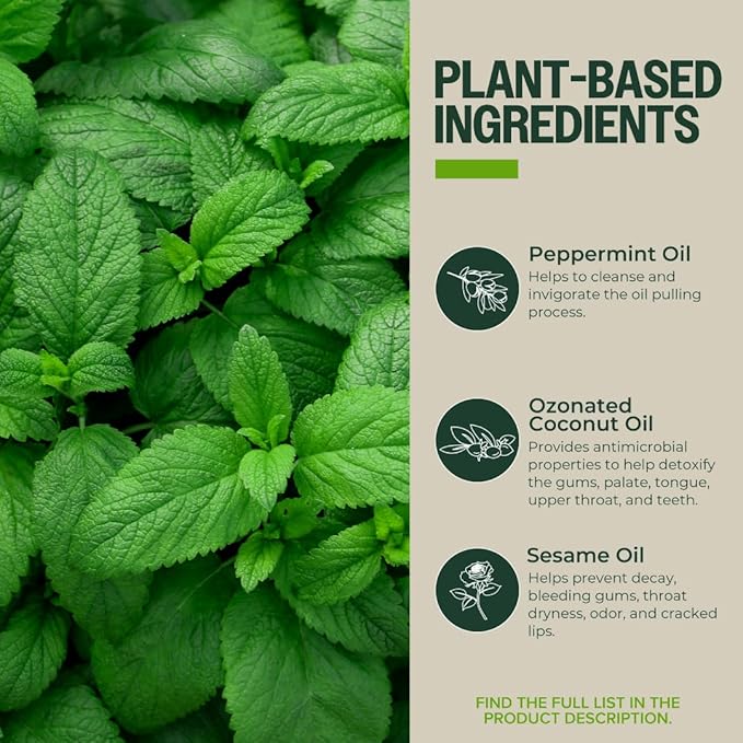 PurO3 Ozonated Oil Pulling Solution - Organic, Ozone Infused Coconut, Sesame, Sunflower, & Peppermint Essential Oils for Teeth & Gums - Fluoride-Free, Non-Toxic & Non-GMO Oral Care, 8 oz