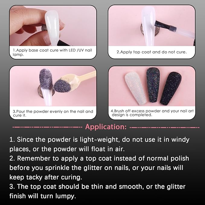 Laza 12 Colors Nail Glitter Powder Shining Sugar Effect Glitter Black White Dust Sand Powder Candy Coat Manicure Nail Art Decoration for Nail Art Tips Decoration DIY Crafts