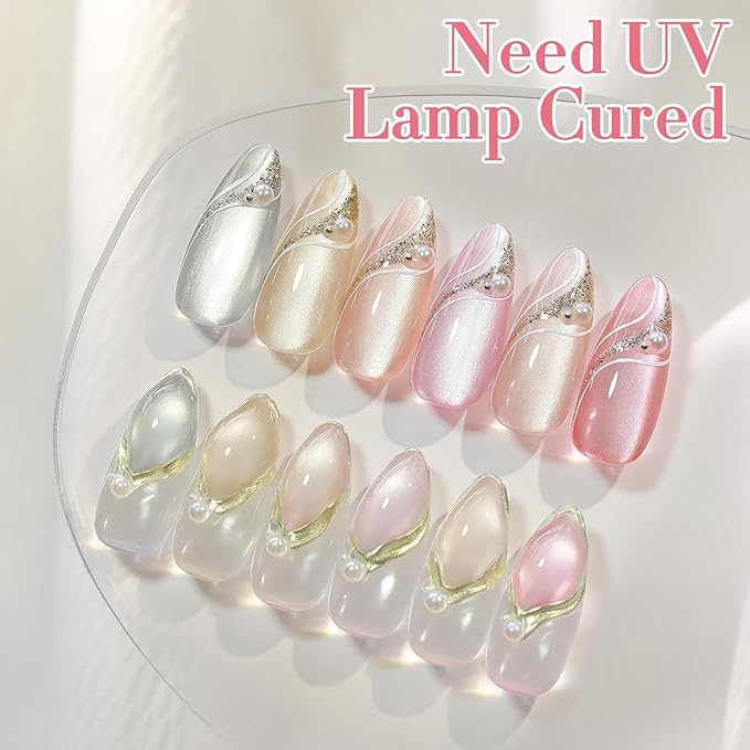 Double Rhythm 6 Colors Cat Eye Gel Polish Set Shimmer Glitter with Magnet Holographic Reflective Magnetic UV Nail Art Kit (6-Kit-46)