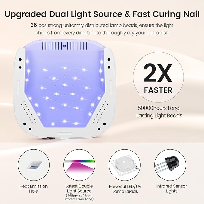 Lavinda UV LED Nail Lamp 54W, Frosted Silver Glitter Rechargeable Cordless Nail Dryer Gel Light with 4 Timer Settings for Gel Polish Nails, Elegant Matte Shimmer Finish, Auto Sensor for Salon & Home