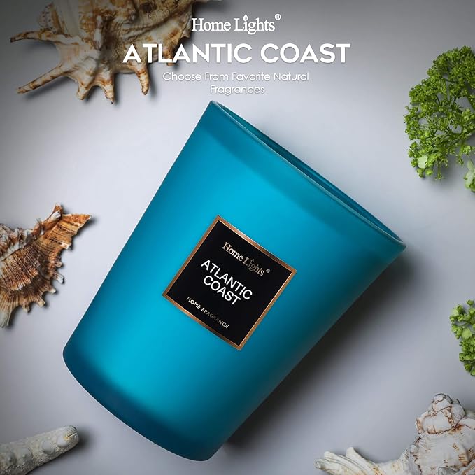 HomeLights Scented Candle | Large Jar Candle - 33.3 Oz. Natural Soy Aromatherapy Candles | Up to 130 Hours Burn Time with 3 Cotton Wicks,Home Decorative Fragrance Candles Gift - Atlantic Coast