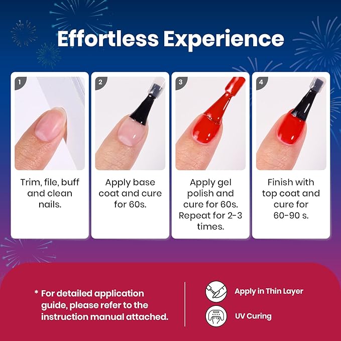 Beetles 4th of July Gel Nail Polish Set - 6 Colors Red White Navy Blue Gel Polish Sliver Glitter Gel Polish Soak Off Uv Nail Lamp for the 4th of July Nails Manicure DIY Nail Art Design Gift for Women