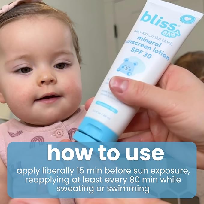 Bliss Baby Sunscreen, Premium SPF 30 Sunscreen Mineral Lotion, Natural Zinc Oxide, Hypoallergenic, Non-toxic, Water-Resistant, Vegan, Sensitive Skin - For Babies, Toddlers, Kids & Whole Family