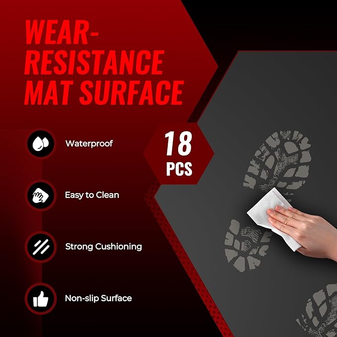 SUPERJARE 0.79'' Extra-Thick Exercise Equipment Mats, 18 Pcs 72 Sq Ft Rubber Top Floor Tiles with High Density EVA Foam, Interlocking Gym Flooring for Home Gym, Workout Mat, Black