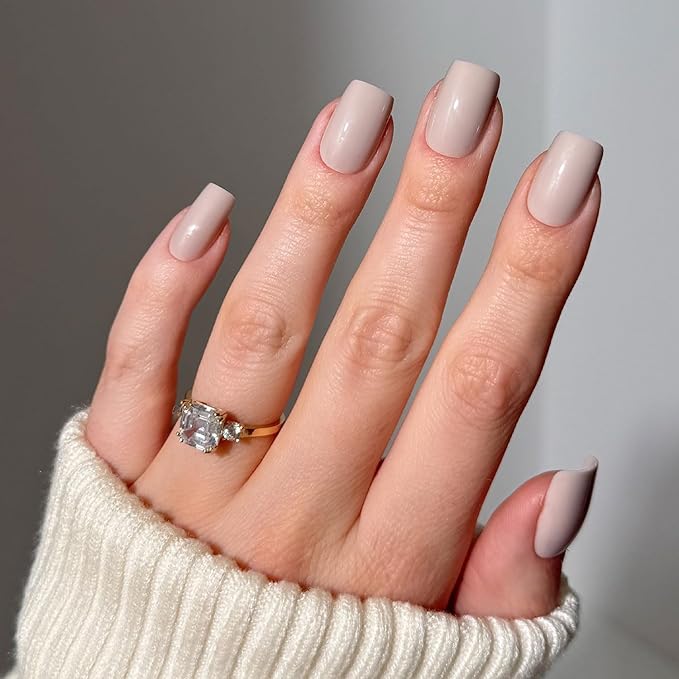 Glamnetic Press On Nails - Bare Bliss | Medium Square Fake Nails, Nude Opaque Neutral, Salon Quality | 15 Sizes - 30 Nail Kit Wtih Glue