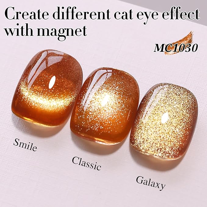 Double Rhythm 0.5 OZ Cat Eye Gel Polish with Magnet 15ML Holographic Glitter Shimmer Translucent Jelly Color Magnetic Gel Polish Salon DIY at Home (Brown-MC1030)