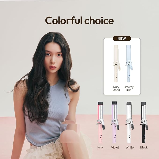VODANA Professional GlamWave Ceramic Curling Iron, Long-Lasting Natural Curls, Instant Heat, Hair Curler, Curling Wand, Available in USA (1.4 inch, Creamy Blue)