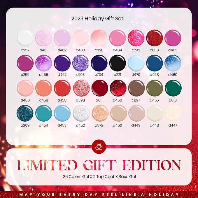 Beetles Winter Gel Polish Set 39Pcs Red Burgundy Blue Green Nude Pink Purple Gel Nail Polish with Base Top Coat for Manicure Lovers DIY at Home UV LED Needed Gift for Women Enchanted Jewelry