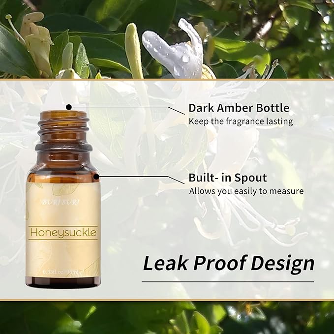 BURIBURI Honeysuckle Essential Oils, 100% Pure, Undiluted, Natural Aromatherapy Honeysuckle Oil for Diffuser, Massage