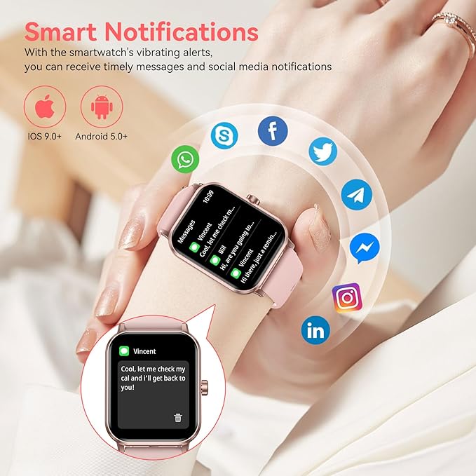 Smart Watch for Men Women, 1.85" HD Touchsreen Fitness Tracker, 120+ Sport Modes, 24/7 Heart Rate & Sleep Monitor, Pedometer, Calories, IP68 Waterproof, Fitness Watch for Android iPhone (Pink)