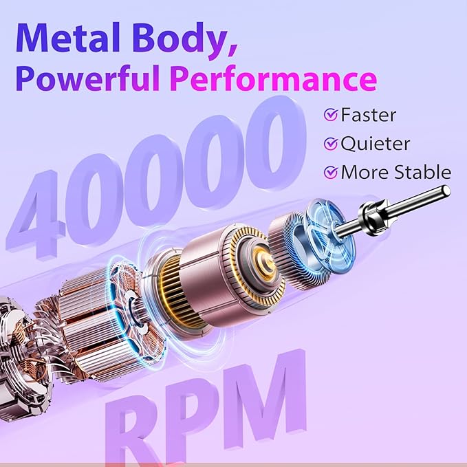 Professional Nail Drill 40,000 RPM, Rechargeable,LCD Display E File Machine for Acrylic Nails Gel Polishing Removing Portable Nails Efile Tools for Manicure Salon & Home (Blue&Purple)