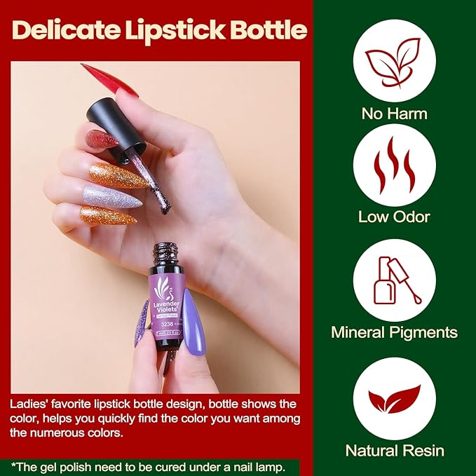 Lavender Violets 73 Pcs Gel Nail Polish Kit with U V Light, 45 Colors with Nail Primer,Builder Base,Matte & Glossy Top Coat Soak Off Manicure Tools Gifts for Women LA06