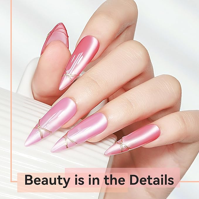 Cateye Gel Polish Set With Magnet, Pink Purple Red 10 Colors Jelly Magnetic Nail Polish Moonlight, Holographic Glass Shimmer Glitter Soak Off UV Gel Salon DIY At Home, 8ml