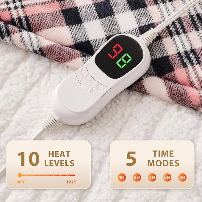 HomeMate Electric Blanket Heated Full Size - 72“x84“ Ultra Soft Cozy Flannel Heating Blanket with 10 Fast Heat Levels 8 Hours Auto Off Over-Heated Protection ETL Certification Keep Warm in Home Office
